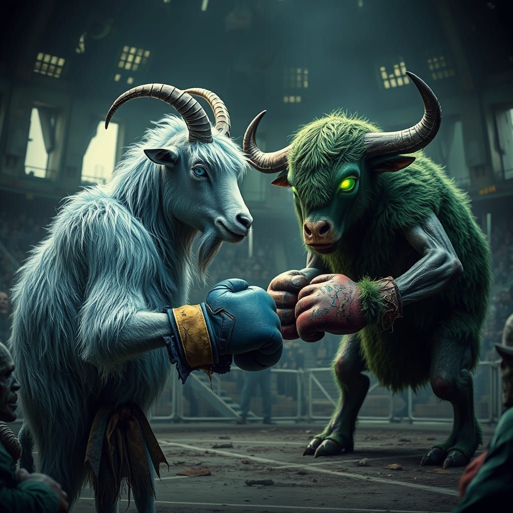 Cyberpunk Apocalypse: Mountain Goat Faces Undead Cow in Post...