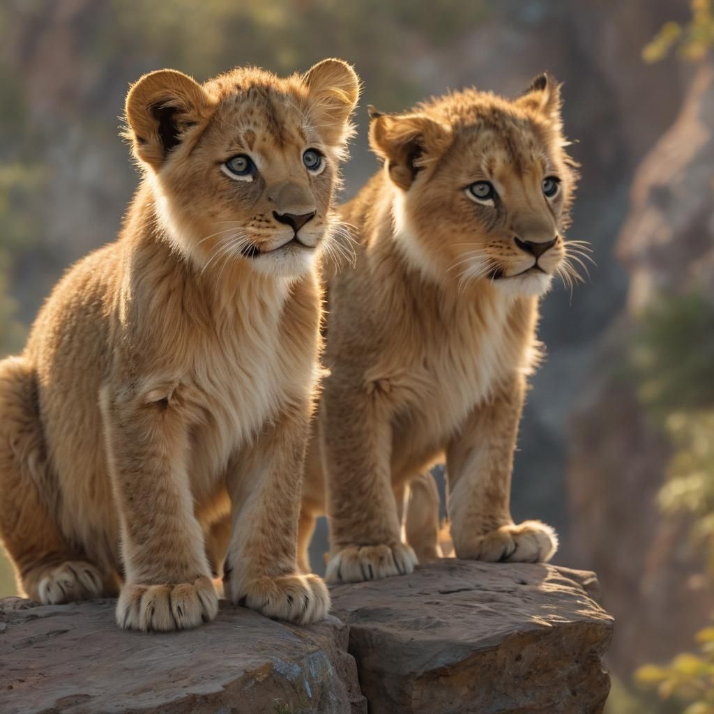 Lion Cub Gazes at Horizon in Forest Vista