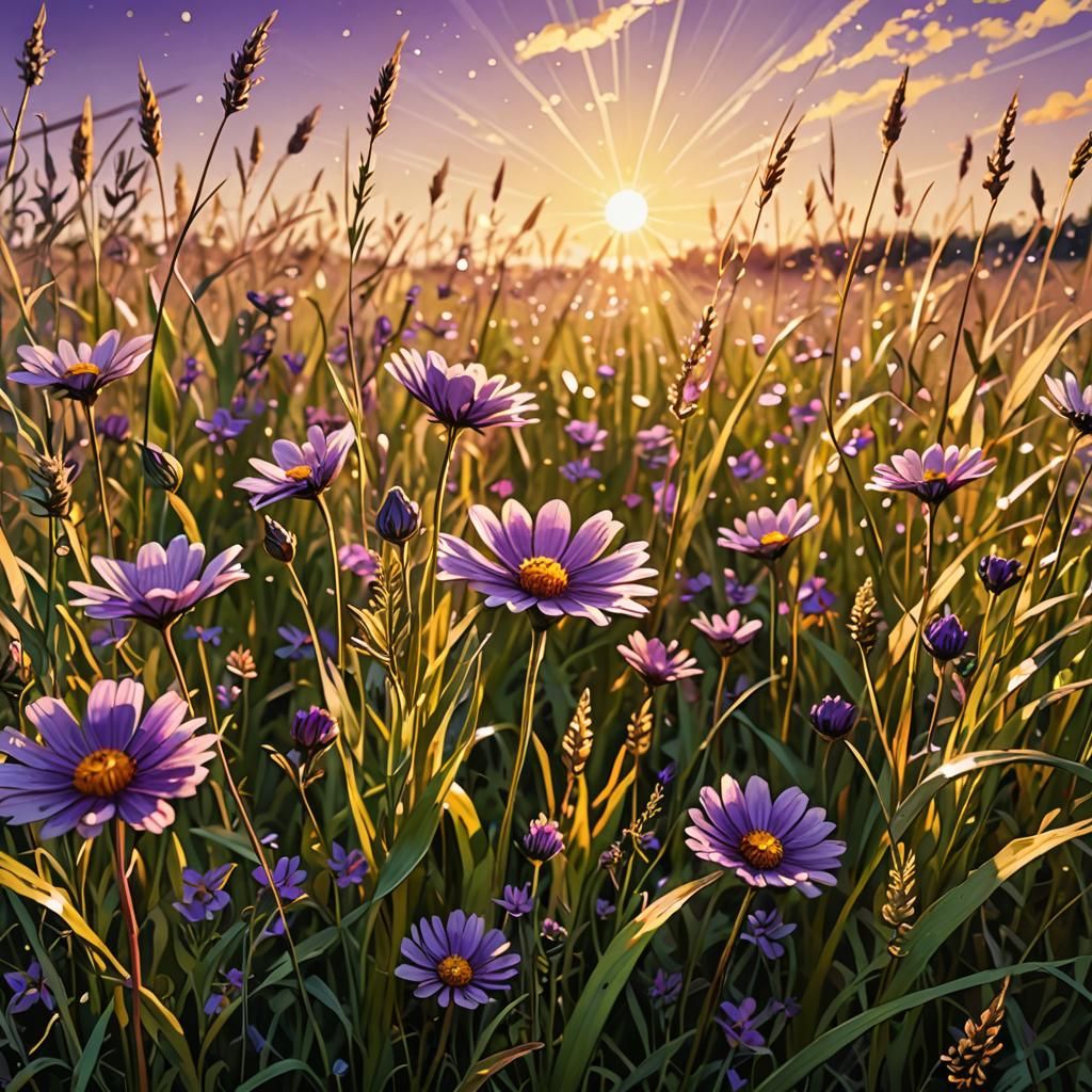 a beautiful purple flower in a field of magic