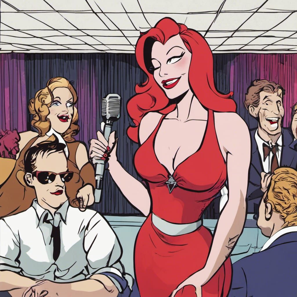 Jessica rabbit sings at a nightclub.