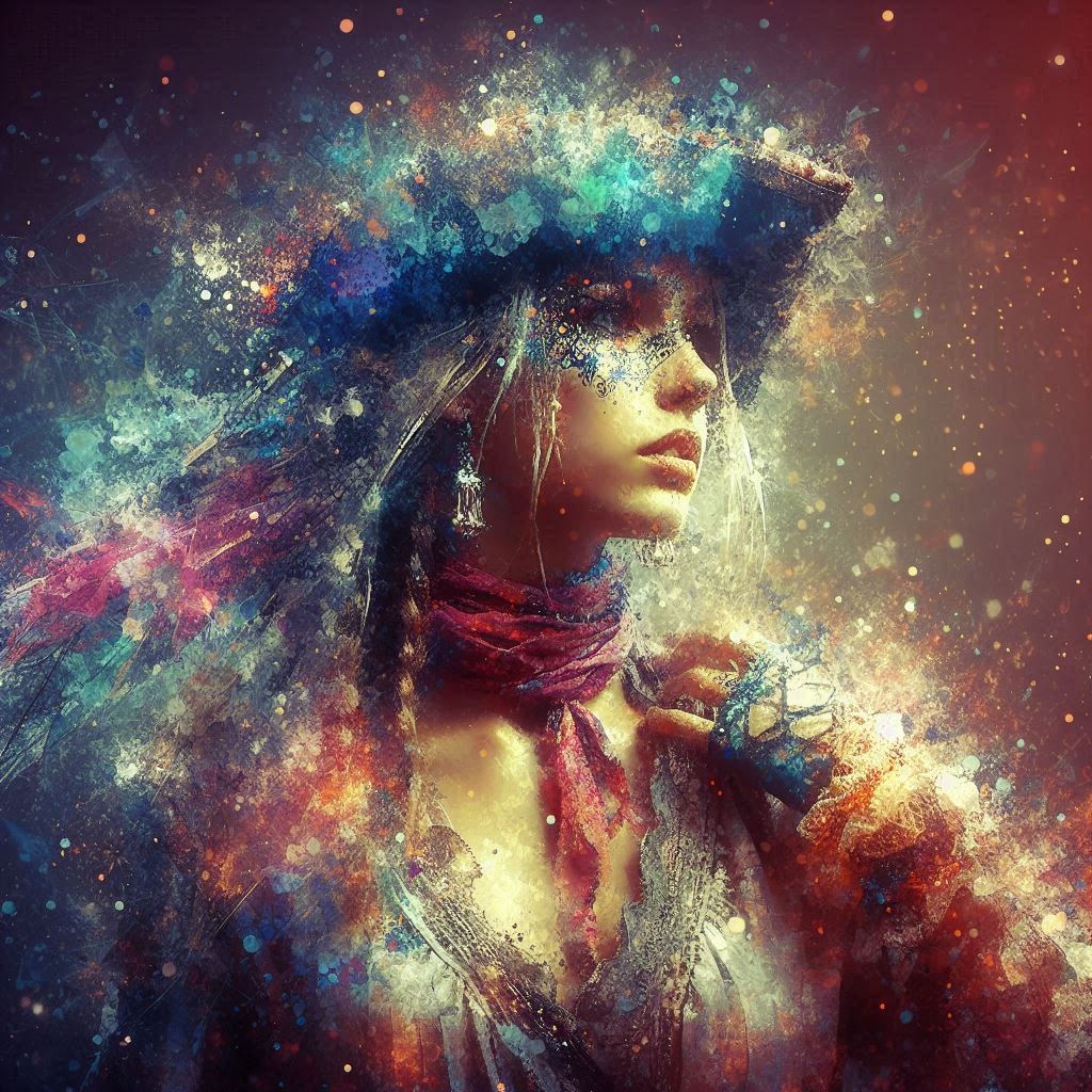 double exposure beautiful fantasy DALL-E 3 portrait landscap...