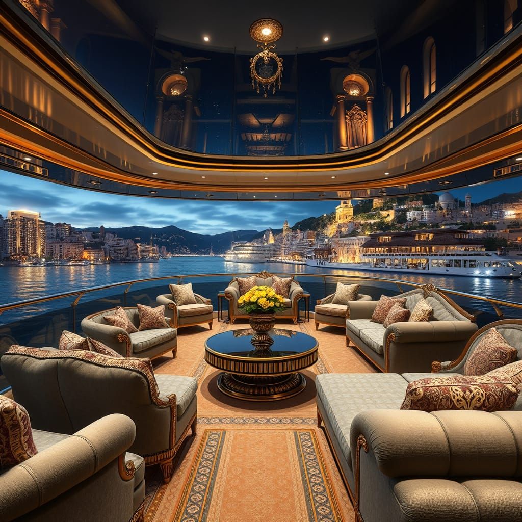 Luxury Yacht Interior in Futuristic Mediterranean Setting