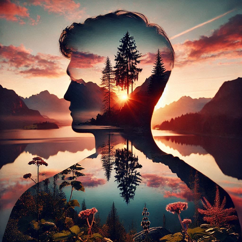 double exposure beautiful fantasy portrait landscape..