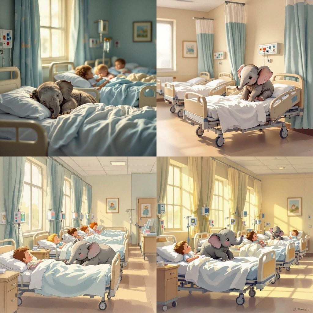 Little Elephant on Hospital Bed Amidst Patients