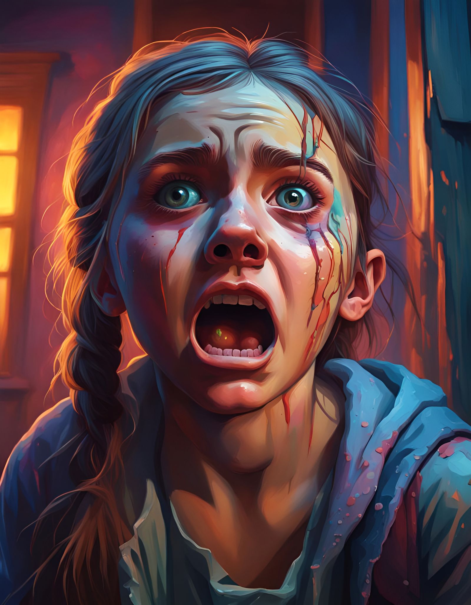scared girl at haunted house