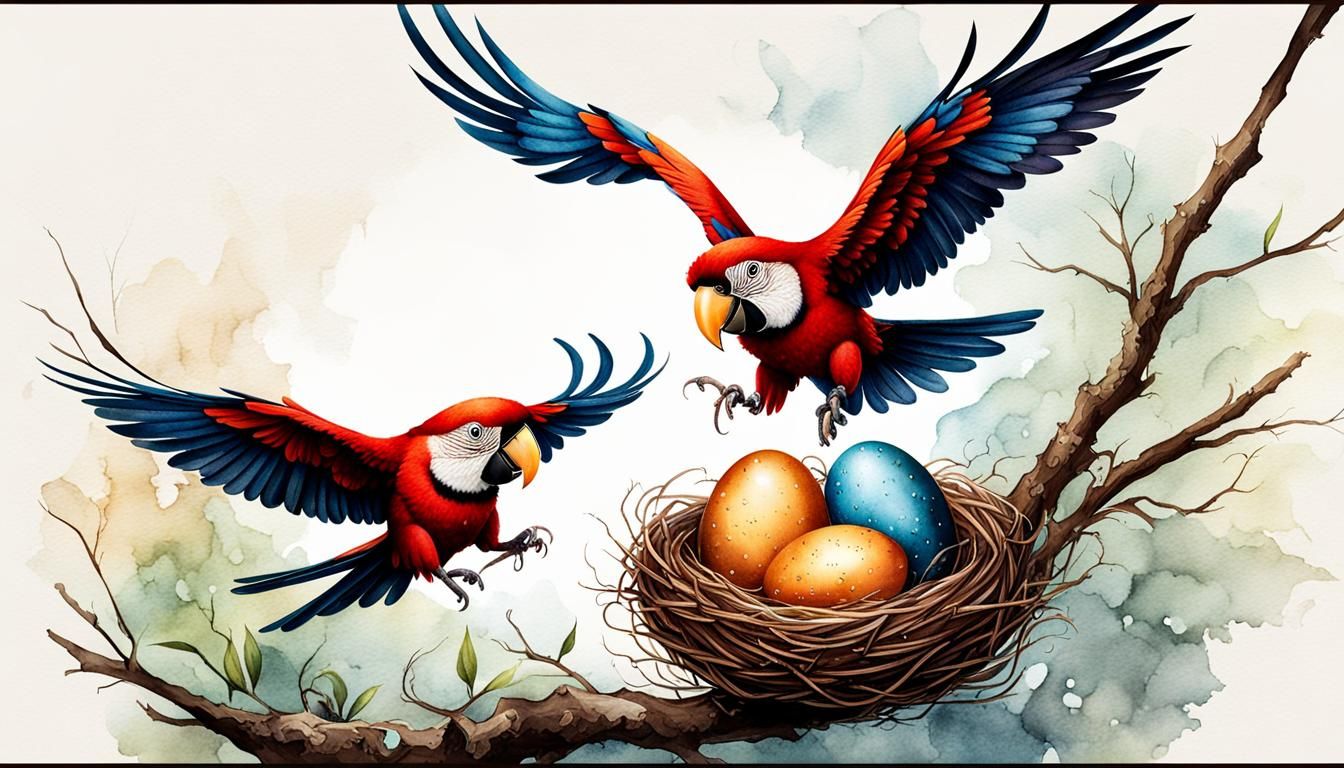 Cosy Parrots Nest in Watercolour Vector Style