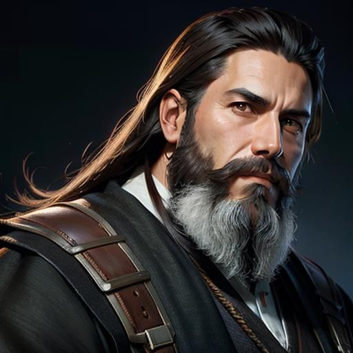 trimmed long beard, academic dad, male model portrait, anime, digital