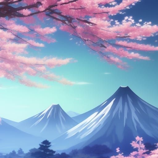 Japanese flag surronded by sakura trees