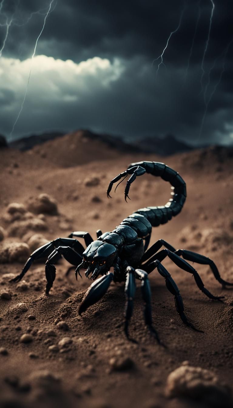 Menacing Scorpion Portrait in Stormy Desert