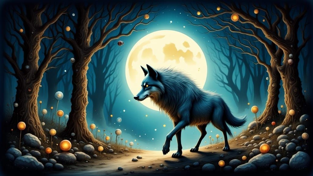 Mystical Wolf in Enchanted Forest