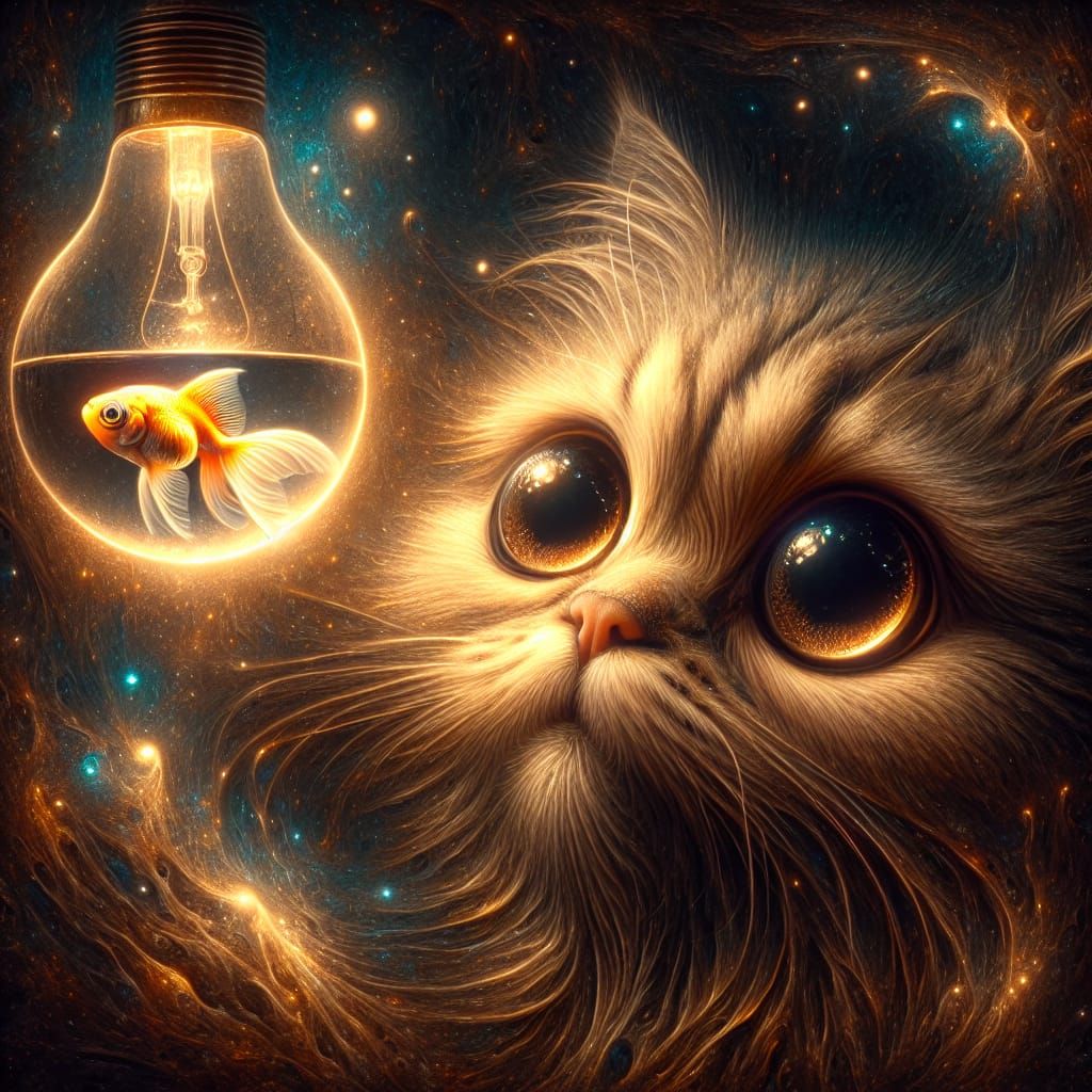 "dramatic painting of beautiful 
Majestic cute adorable cat  with large eyes, staring longingly up at ...  by @Kindly Offer