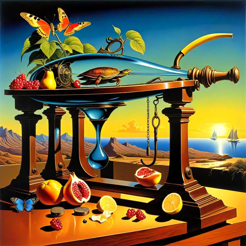 Surrealistic Fantasy Scene in Retro Style