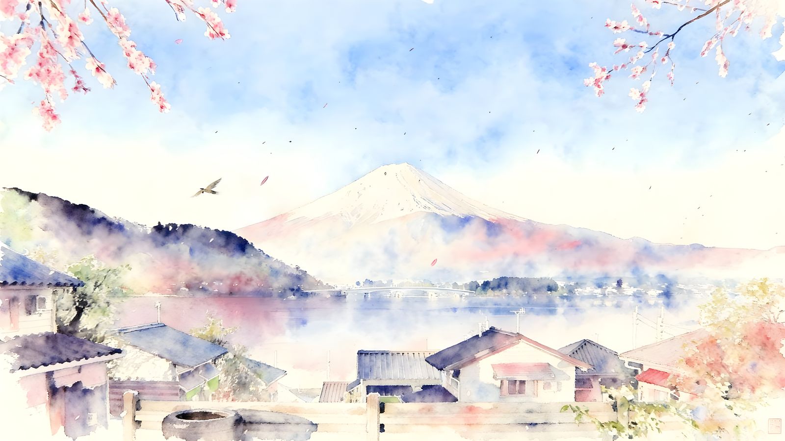 Mount Fuji- delicate watercolour ink
