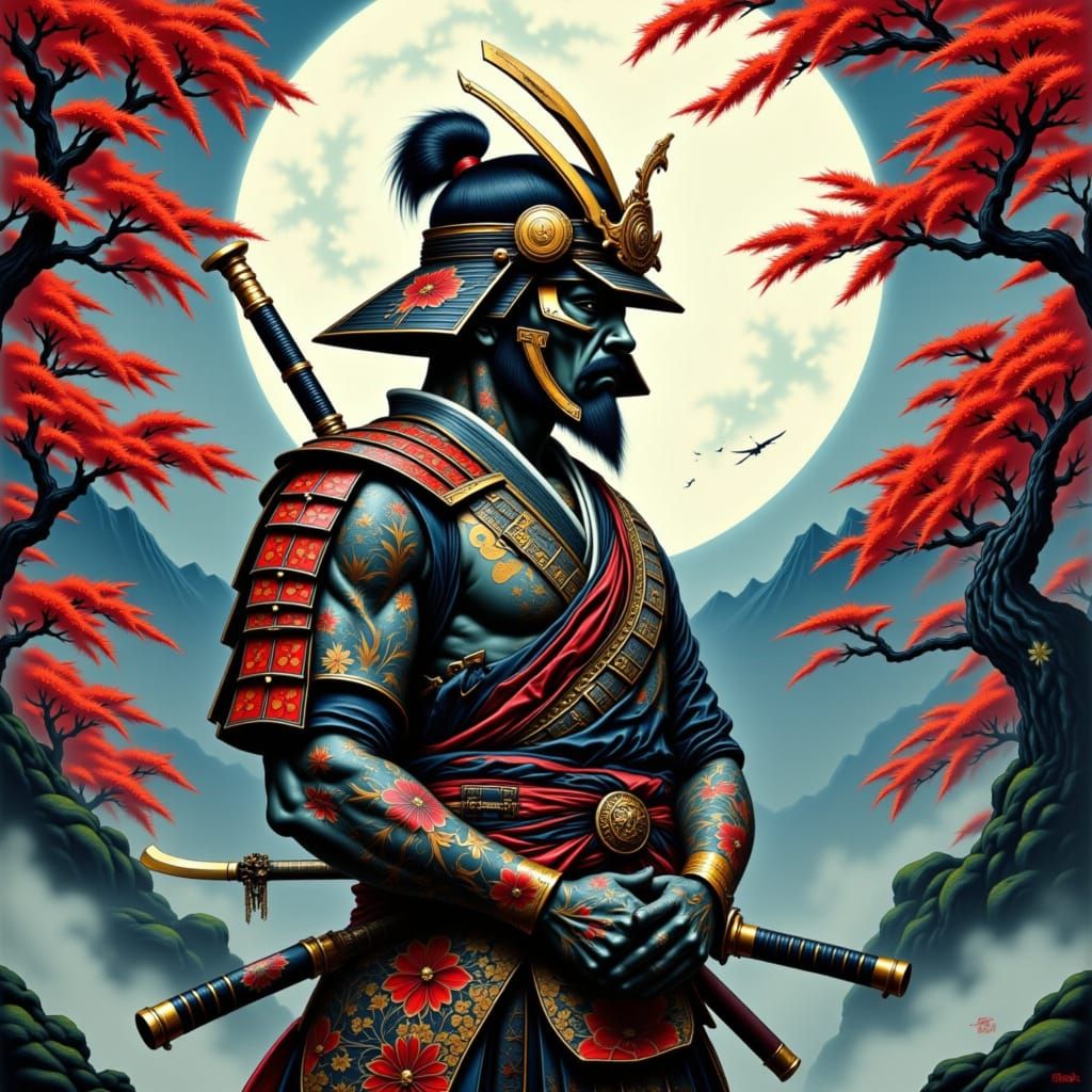 <lora:Within:1.0>tattooed samurai
