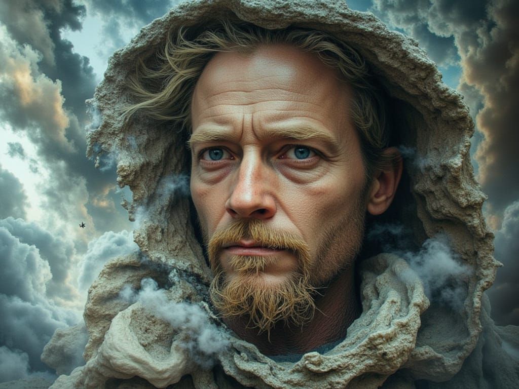 intricately detailed 8k resolution concept art of the world inside the reflection of a mud puddle. Portrait of <lora:steveface1:1.0> compose... - Start Image 2