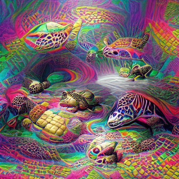 a psychedelic vision of turtles