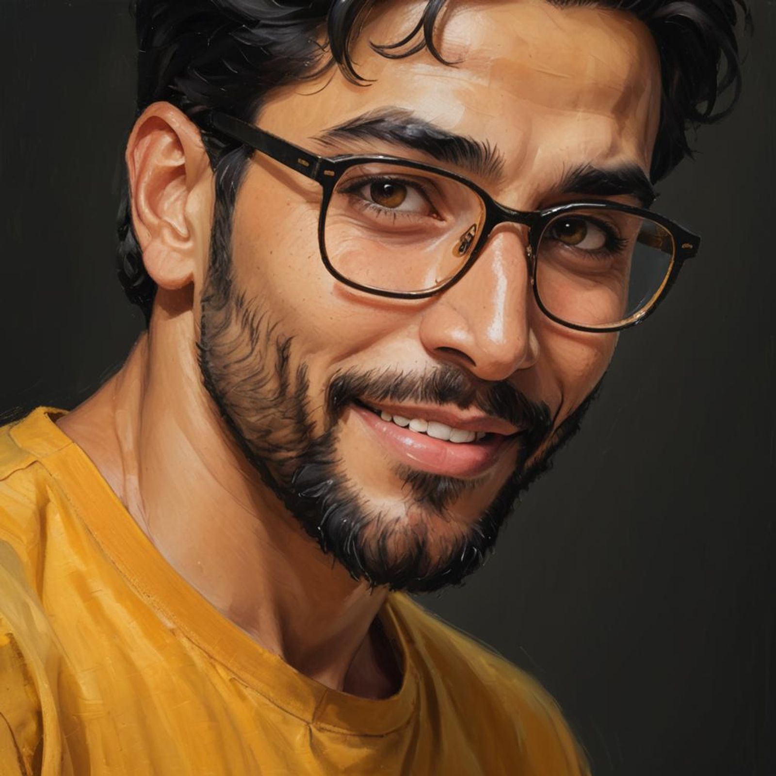 Yasir, a handsome young man with black hair and beard wearing a yellow ...