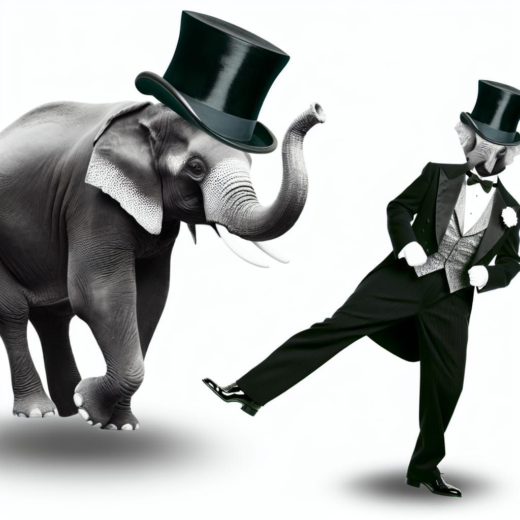 anthropomorphic elephant dancing in top-hat and tuxedo Fred Astaire by ...