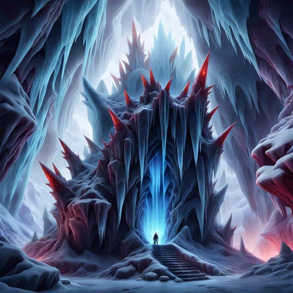 Mystical Frozen Cave with Glowing Ice Spikes