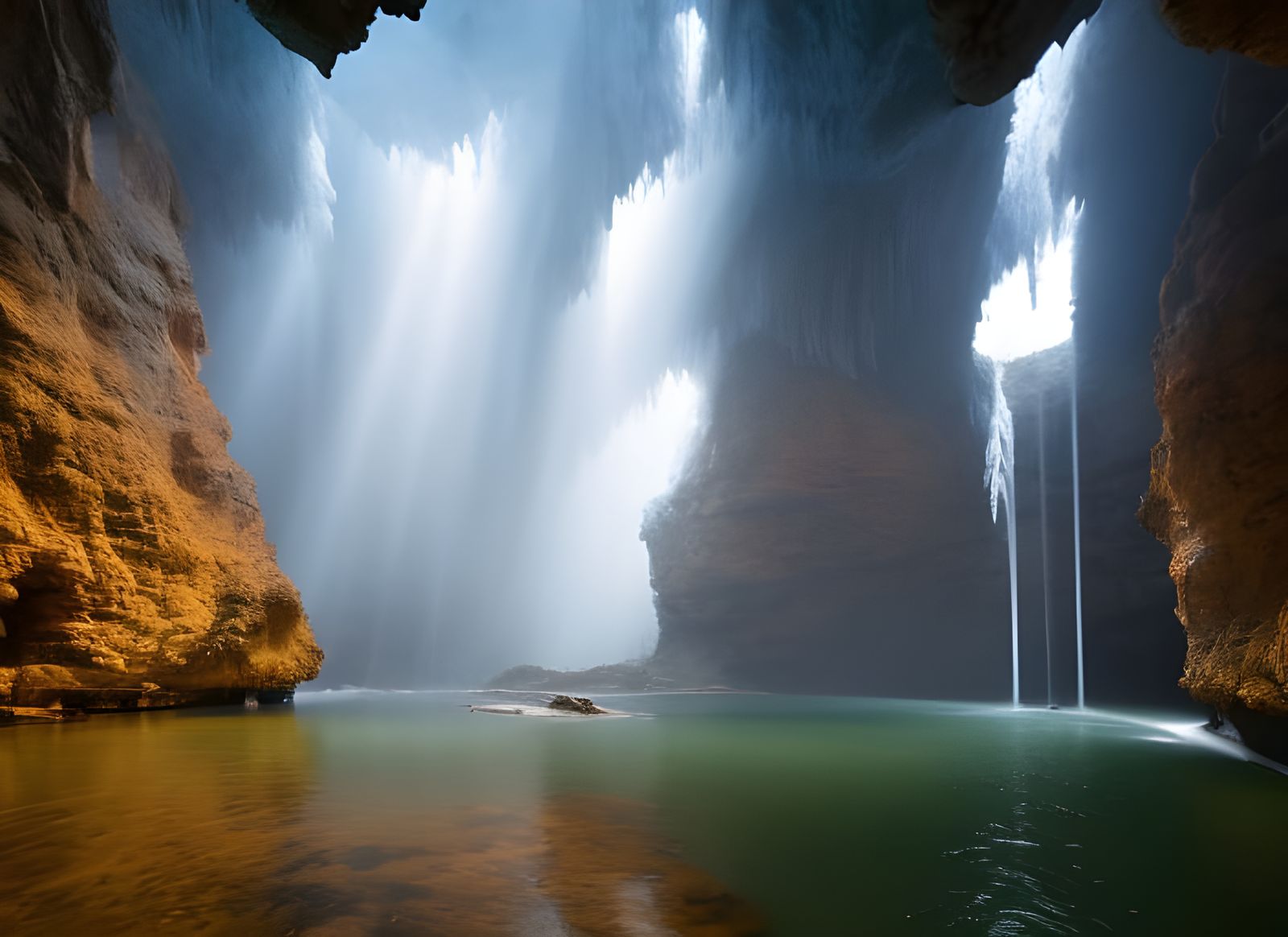 Cave to Fantasy surreal landscapes by Hans-Werner Sahm 💧do you hear the drops💦?  by @Artificial Intelligence Artist