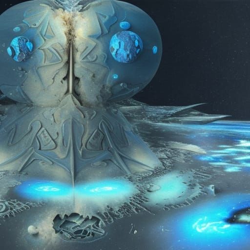 Destruction of an ice world by a fire ball, air and water ar...