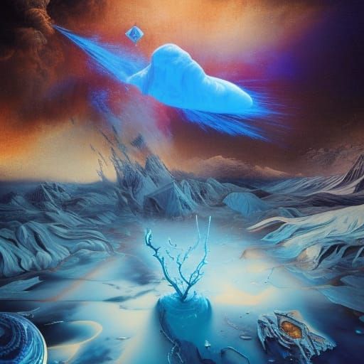 Destruction of an ice world by a fire ball, air and water ar...