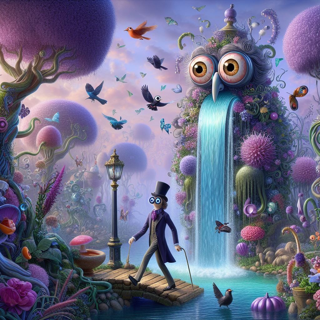 Fantasy English Garden in Style of Vladimir Kush