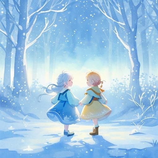 אנה ואלזה בנוף מושלג ויפה השמיים בהירים