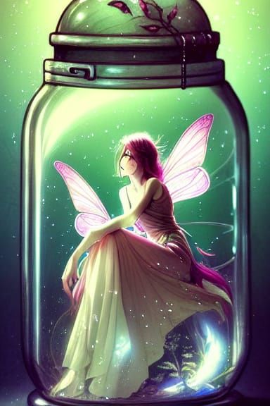A beautiful fairy inside a glass jar; by Kyoung Hwan Kim, De...