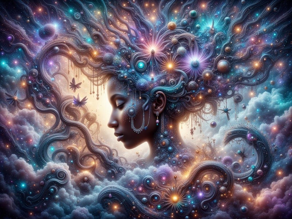 Double exposure Hyperdetailed Surreal Abstract of Tinkerbell mystic aura in the ethereal vibrant Neverland ...  by @PinkStrong