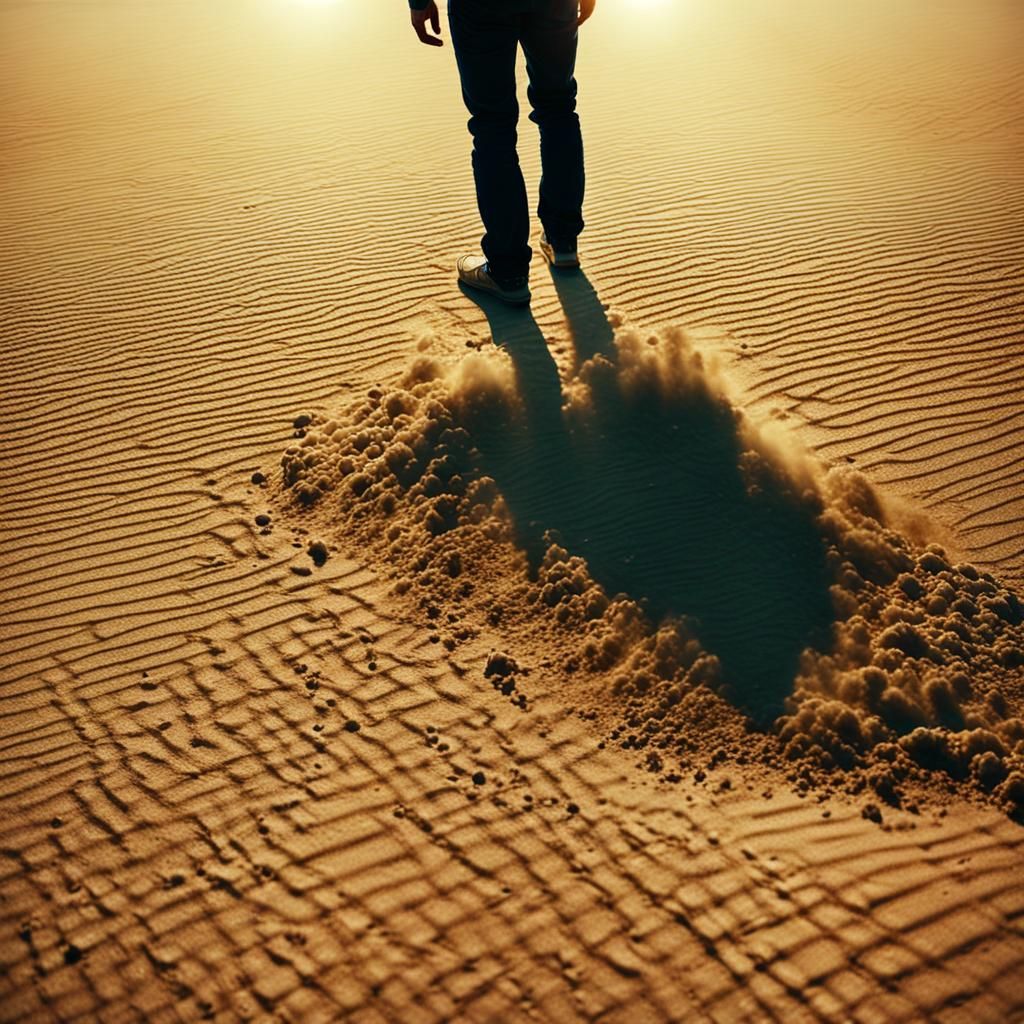 Person in Falling Sand: Cinematic Film Still