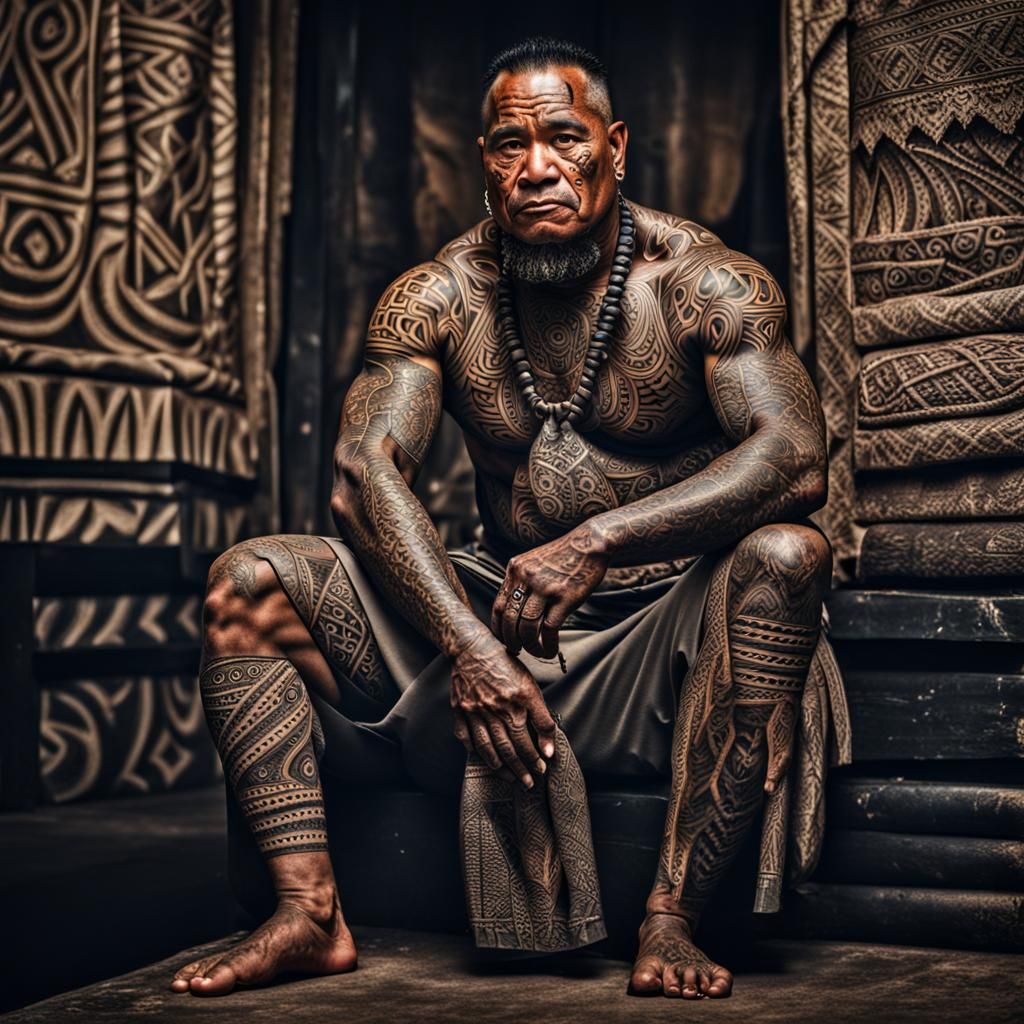 Samoan man with full body tribal tattoos  by @Mike