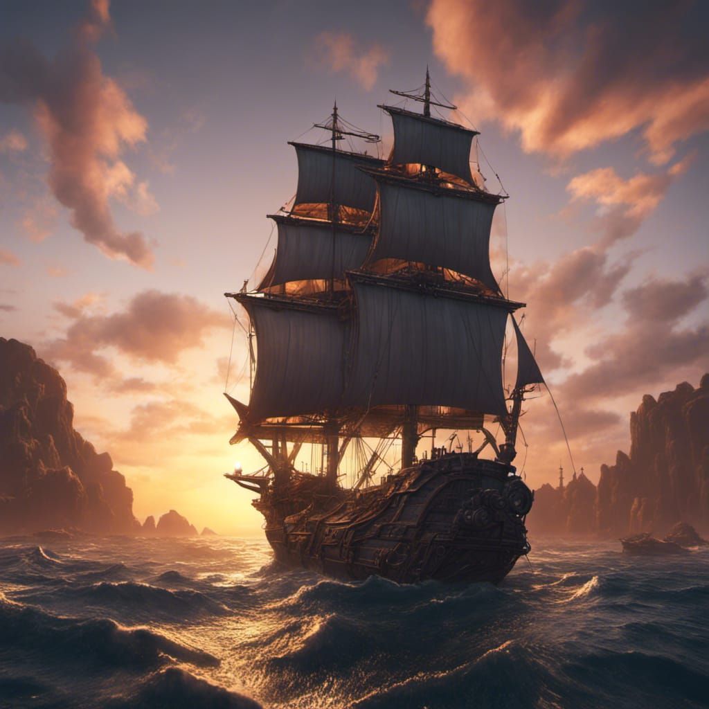 A ship in a beautiful ocean sunrise times