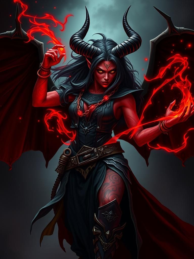 Thiefling sorceress.  by @Eric Berthiaume