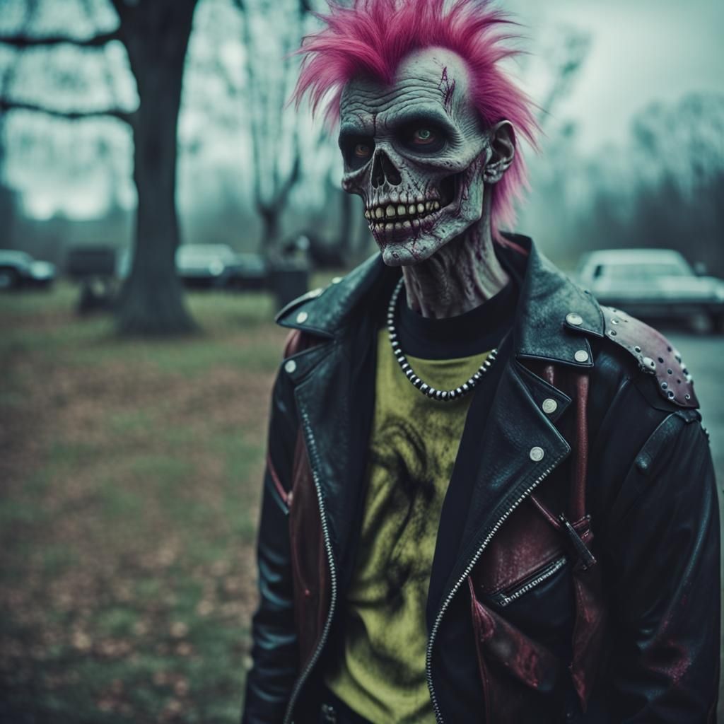 Male ghoul in punk clothing, 80s themed