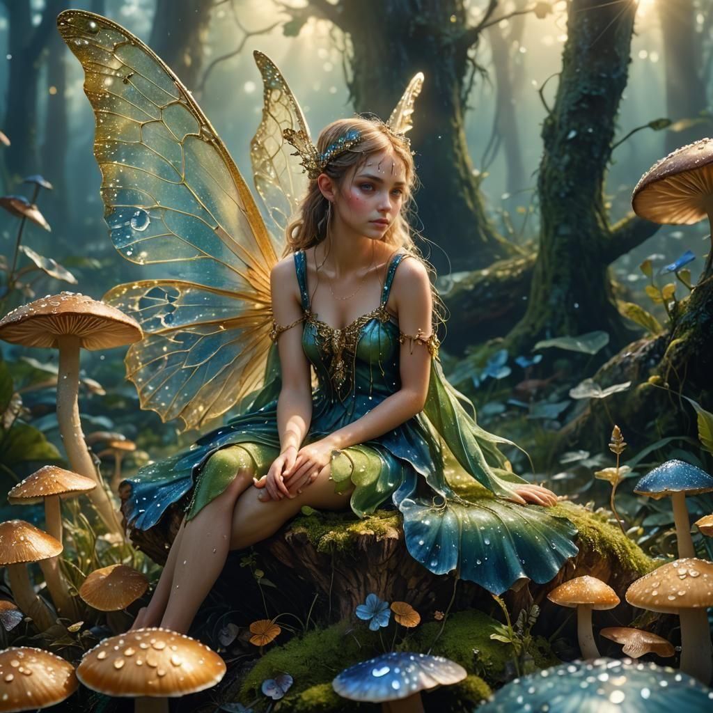 Enchanting Fairy on Mushroom: Macro Photography