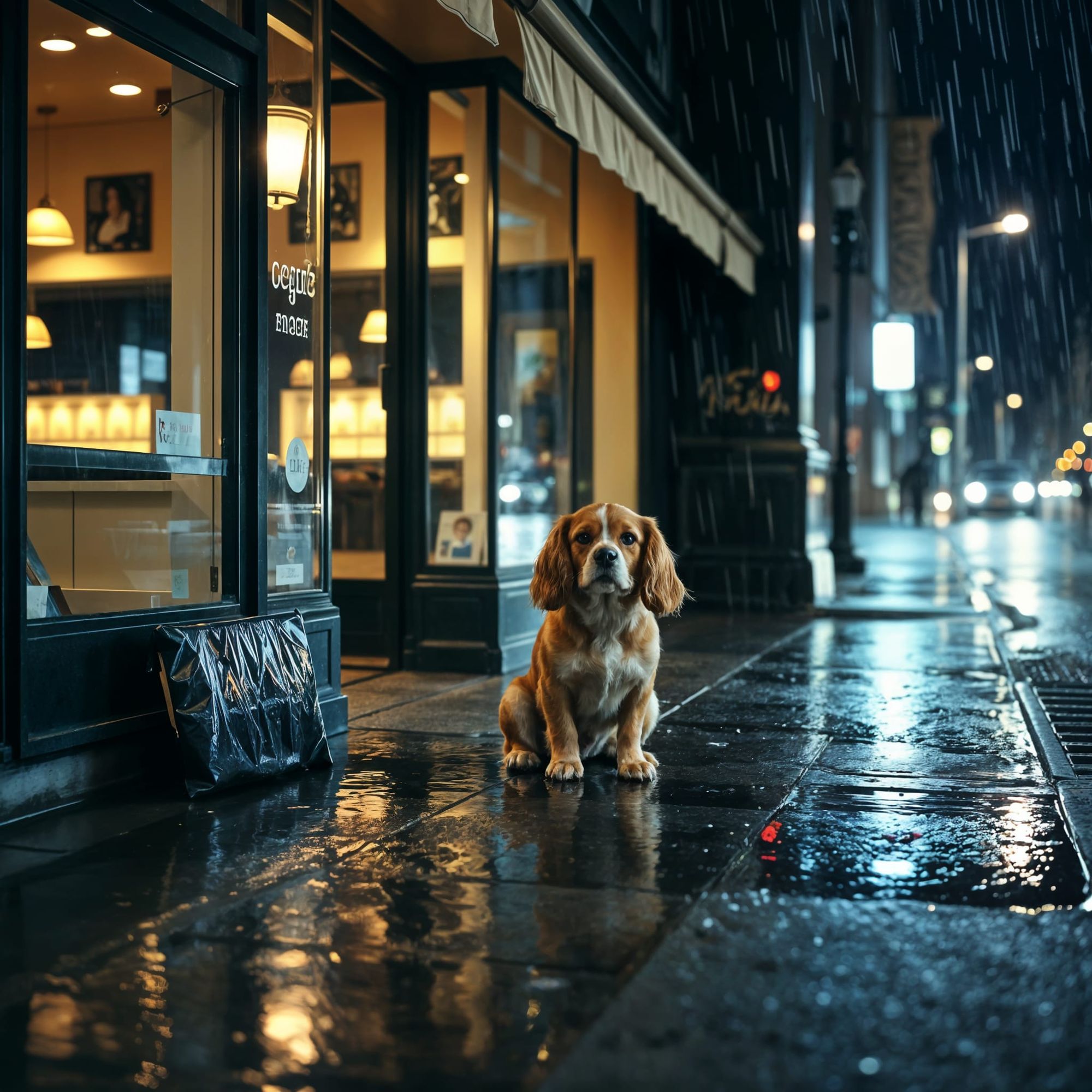 Dog Under Awning During Rainstorm