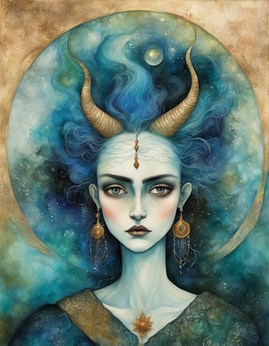 7 Beautiful Jinn pouting, Alcohol Ink, Leonora Carrington   by @So Confused 