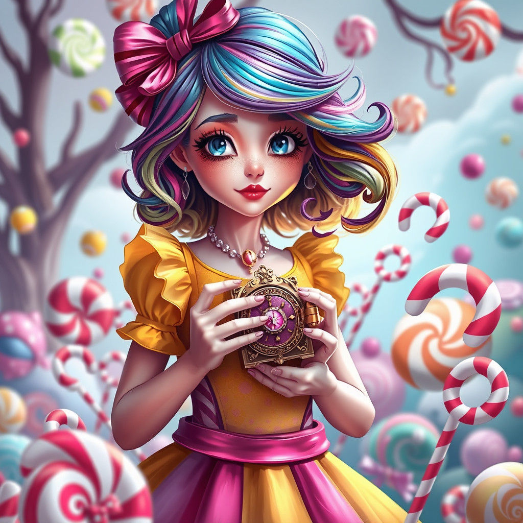 Candy Woman Safeguarding Her Heart: A Digital Illustration