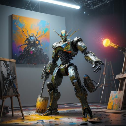 Robot Artist Creates Masterpiece in Vibrant Studio