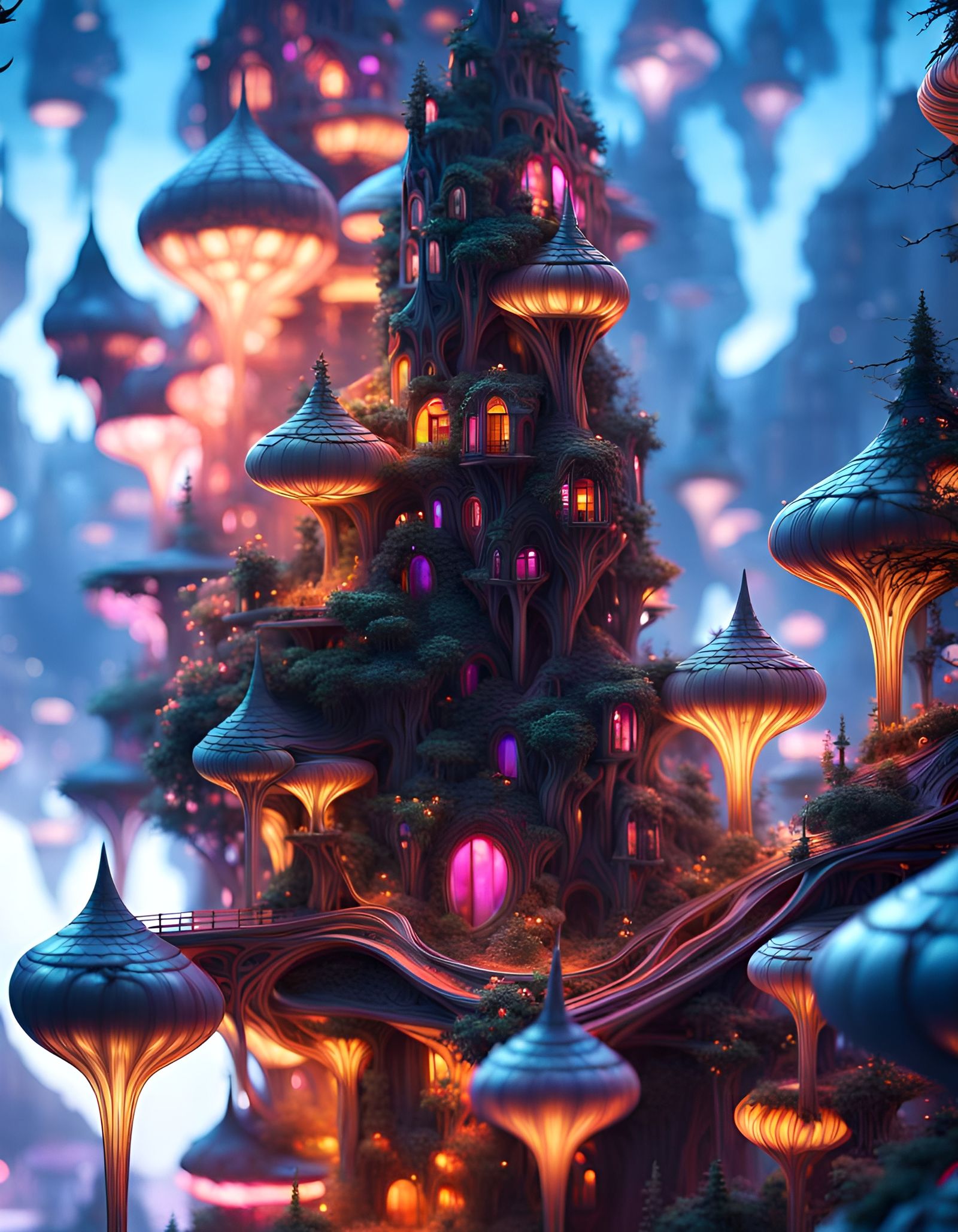 Mystical fairy village at night   by @ArtByAj