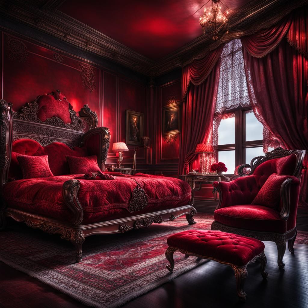 Sensual decadent red boudoir. intricate details, HDR, beautifully shot ...