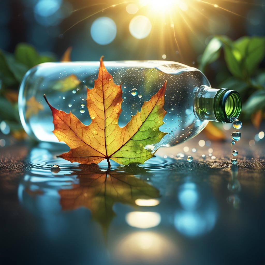 Leaf in Glass Bottle with Sunlight: Matte Painting