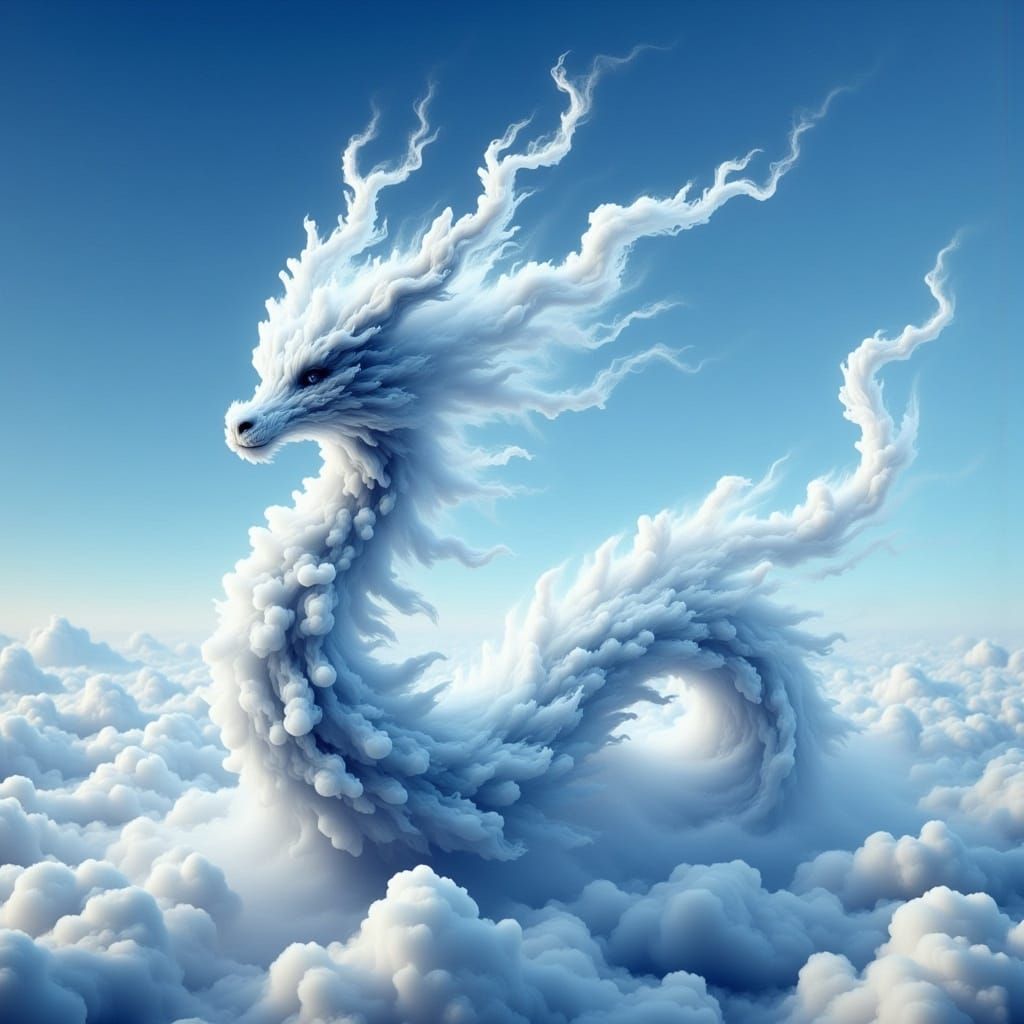 An air elemental in the shape of a dragon made of the clouds  <lora:Aeris Flux:1.0> 