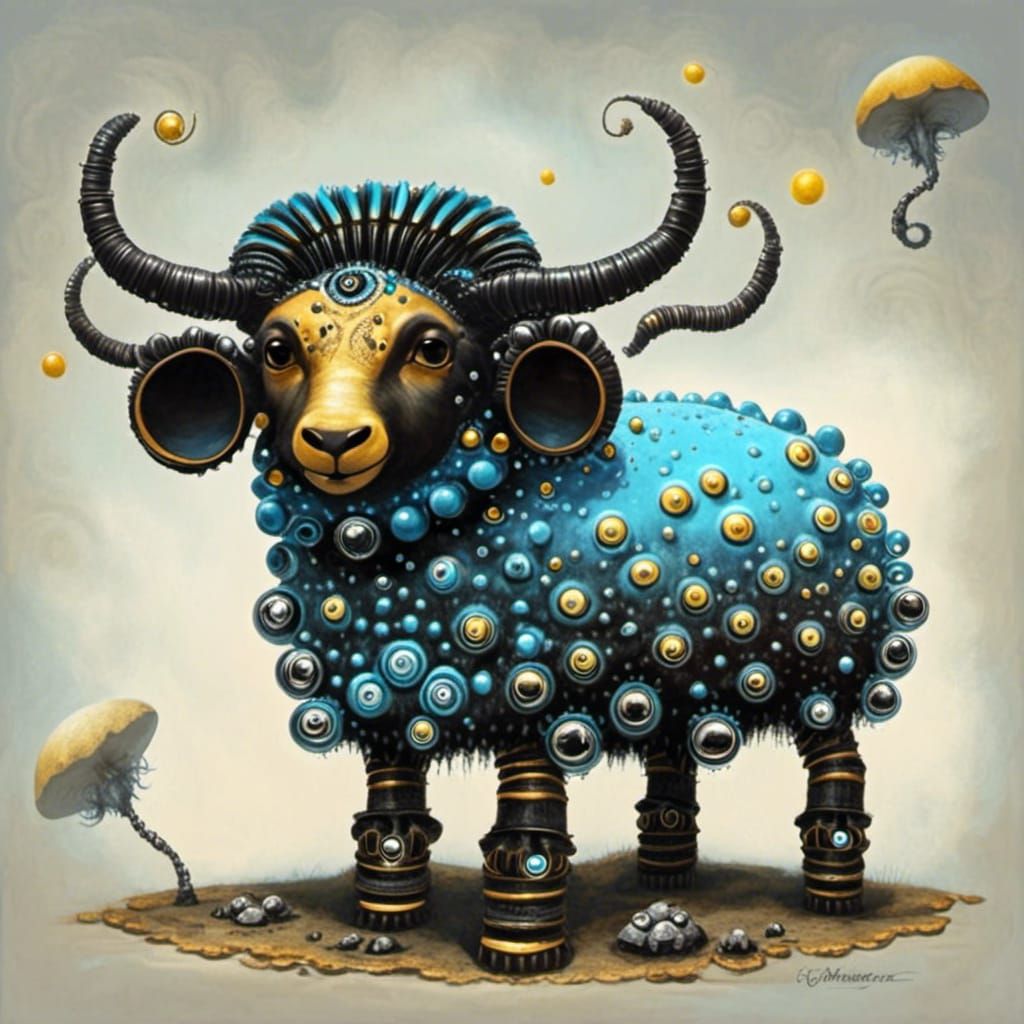 <lora:Ferrofluid Factory:1.0> Cloud sheep