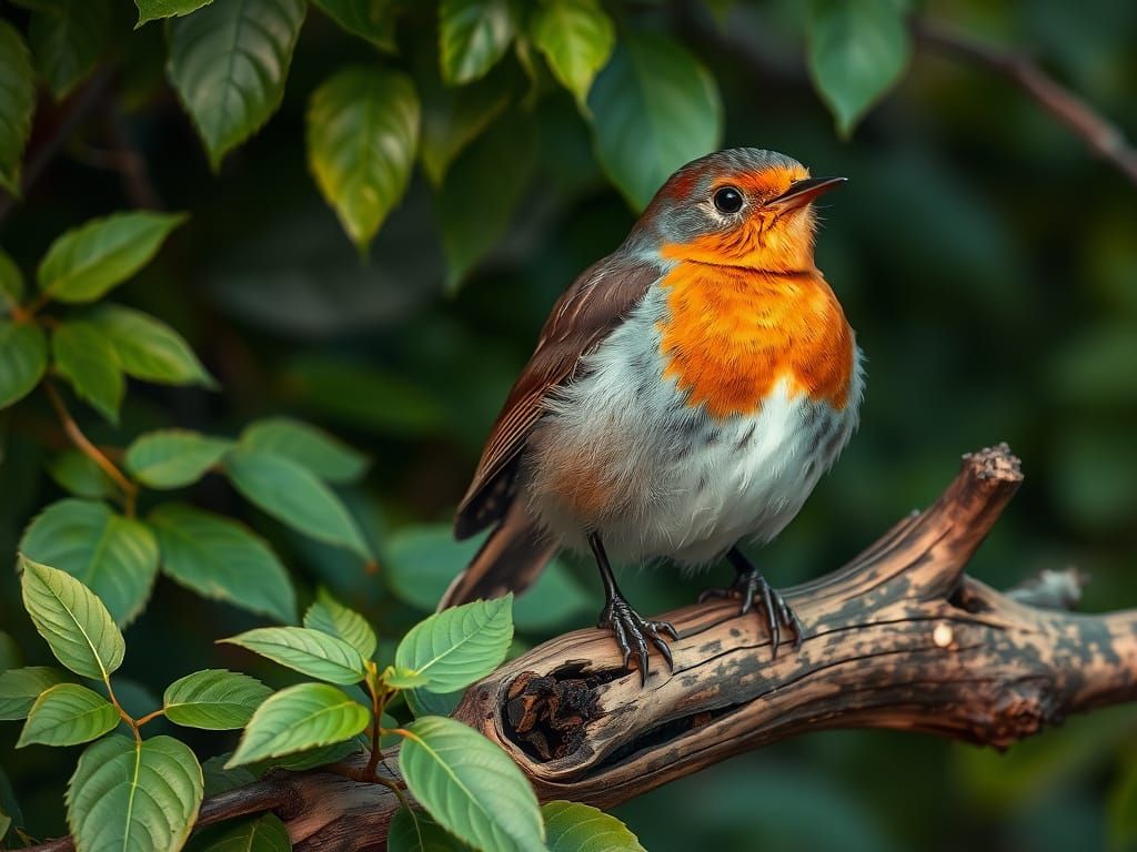 Robin on Branch in Wildlife Art Style