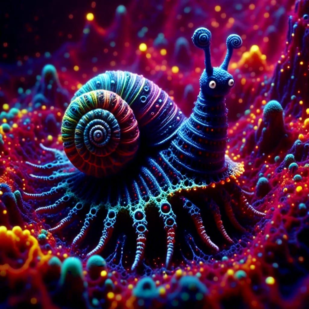 <lora:Psynanigans:1.0> a misschievous snail. Triadic colors  