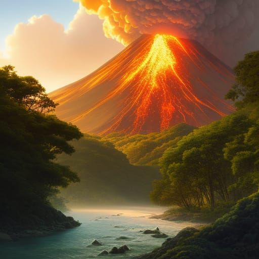 Volcano in the distance on a rain forest island  by @Cyan Skye