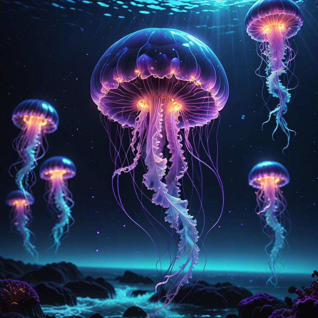 Ethereal Jellyfish-Like Creature in Dreamy Ocean
