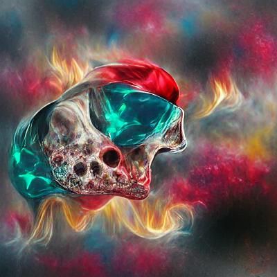 Flaming Skull. Red and Teal